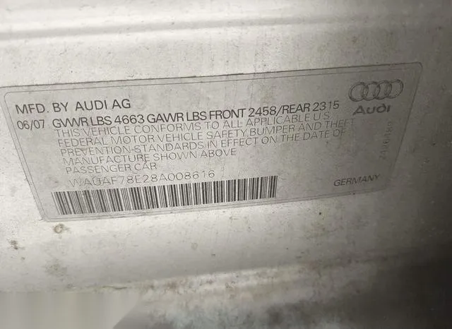 WAUAF78E28A008616 2008 2008 Audi A4- 2-0T 9