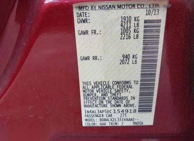 1N4AL3AP5EC154918 2014 2014 Nissan Altima- 2-5 SL 9