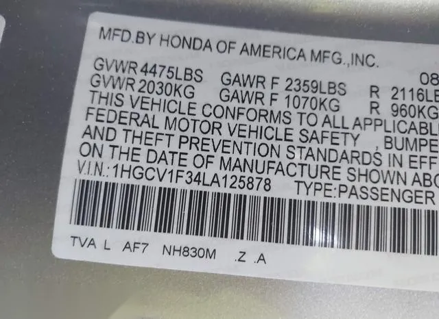 1HGCV1F34LA125878 2020 2020 Honda Accord- Sport 9