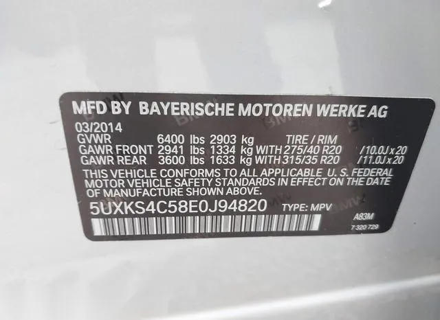 5UXKS4C58E0J94820 2014 2014 BMW X5- Xdrive35D 9