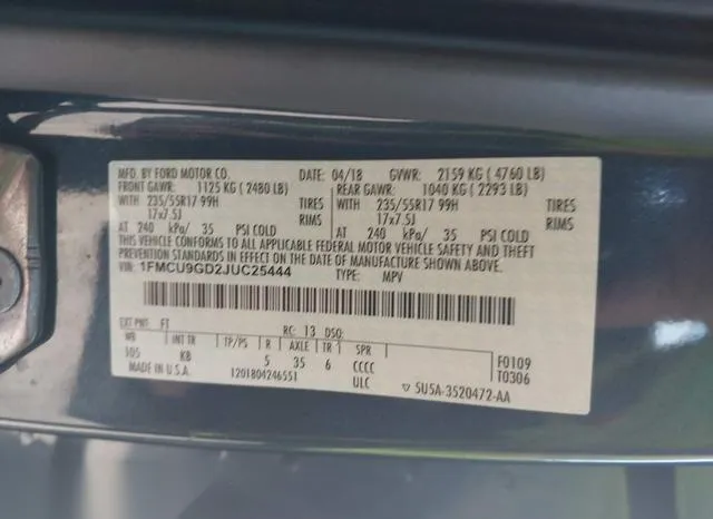 1FMCU9GD2JUC25444 2018 2018 Ford Escape- SE 9