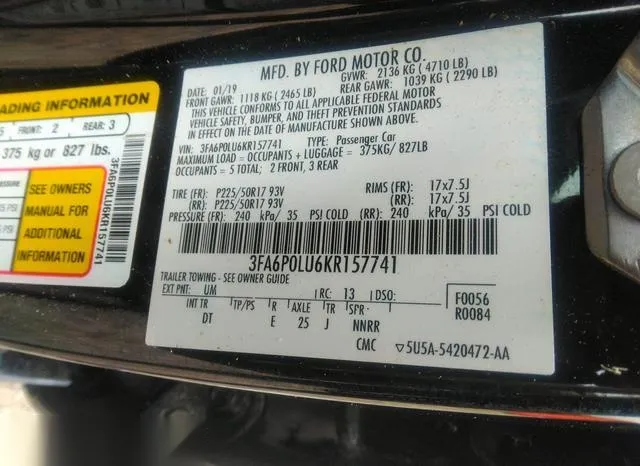 3FA6P0LU6KR157741 2019 2019 Ford Fusion- Hybrid SE 9