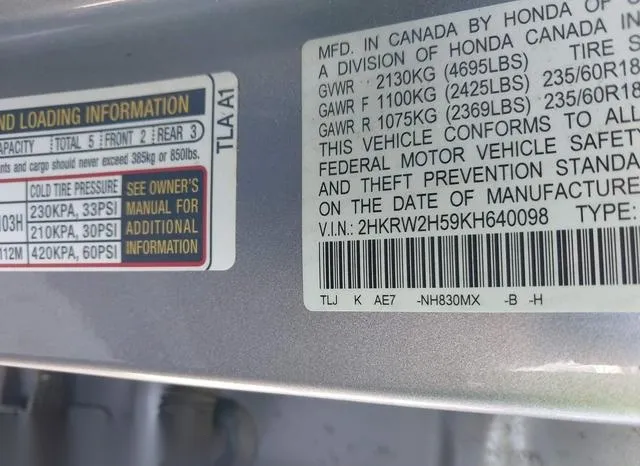 2HKRW2H59KH640098 2019 2019 Honda CR-V- EX 9