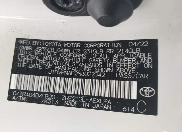 JTDVPMAE2N3022042 2022 2022 Toyota Corolla- LE 9