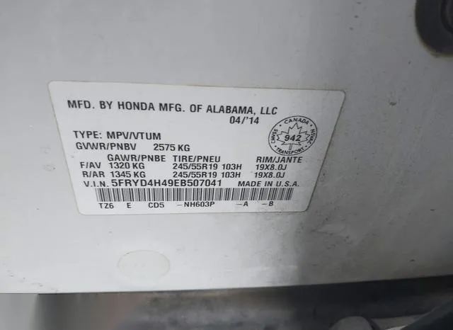 5FRYD4H49EB507041 2014 2014 Acura MDX- Technology Package 9