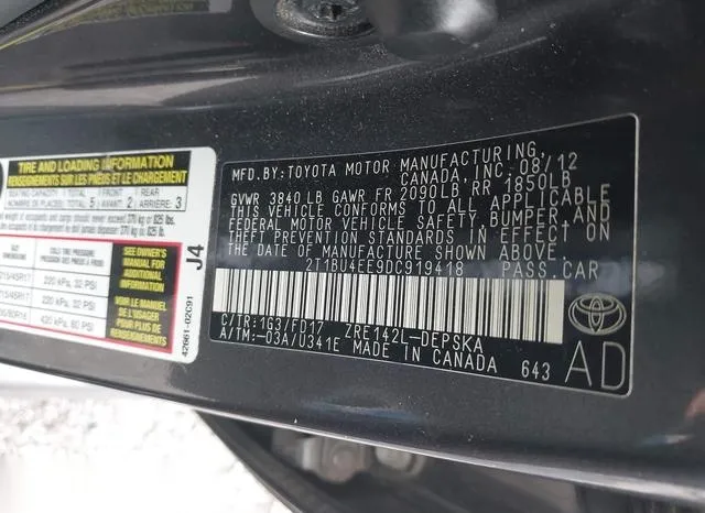 2T1BU4EE9DC919418 2013 2013 Toyota Corolla- S 9