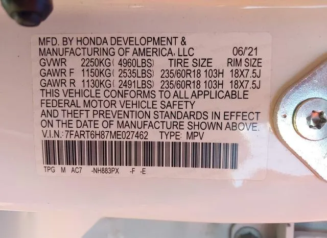 7FART6H87ME027462 2021 2021 Honda CR-V- Hybrid Ex-L 9