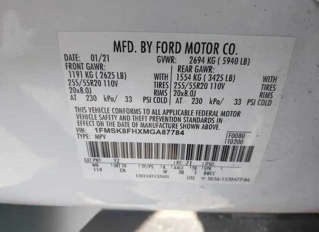 1FMSK8FHXMGA87784 2021 2021 Ford Explorer- Limited 9