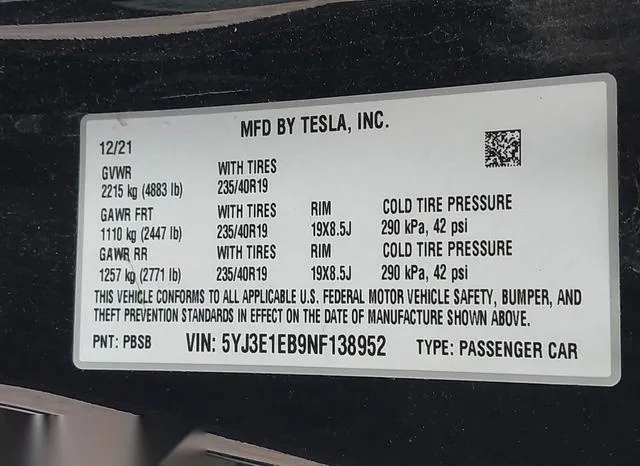 5YJ3E1EB9NF138952 2022 2022 Tesla Model 3- Long Range Dual 9