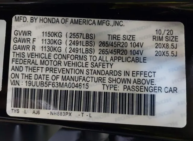 19UUB5F63MA004615 2021 2021 Acura TLX- Advance Package 9