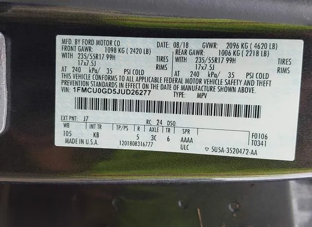 1FMCU0GD5JUD26277 2018 2018 Ford Escape- SE 9