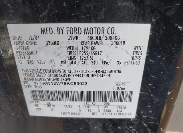 1FTRW12W78KC53023 2008 2008 Ford F-150- 60Th Anniversary/Fx 9