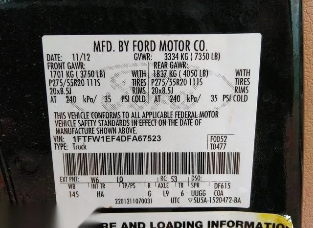 1FTFW1EF4DFA67523 2013 2013 Ford F-150- Lariat 9