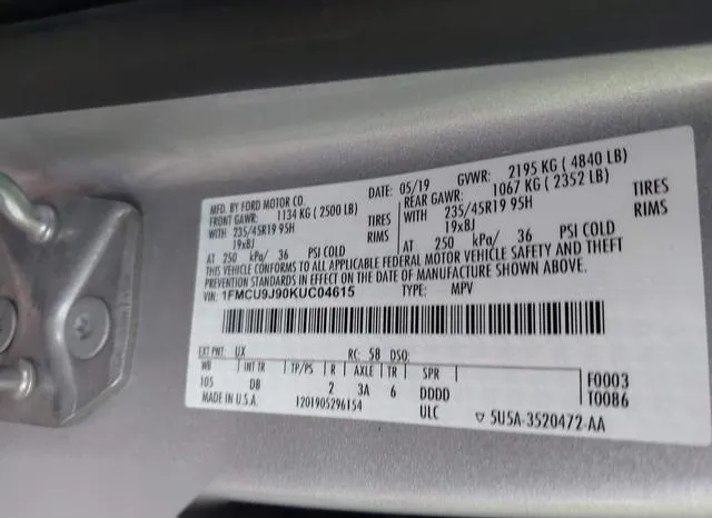 1FMCU9J90KUC04615 2019 2019 Ford Escape- Titanium 9