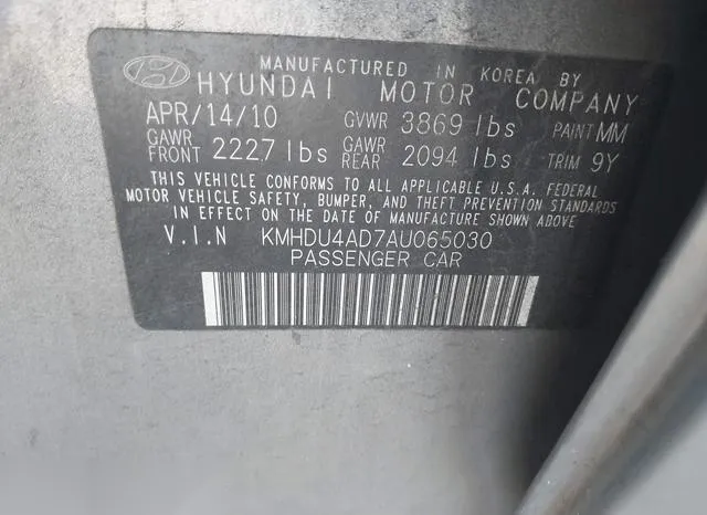 KMHDU4AD7AU065030 2010 2010 Hyundai Elantra- Gls 9