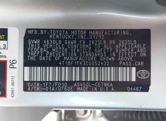 4T1BF1FK3CU052432 2012 2012 Toyota Camry- LE 9