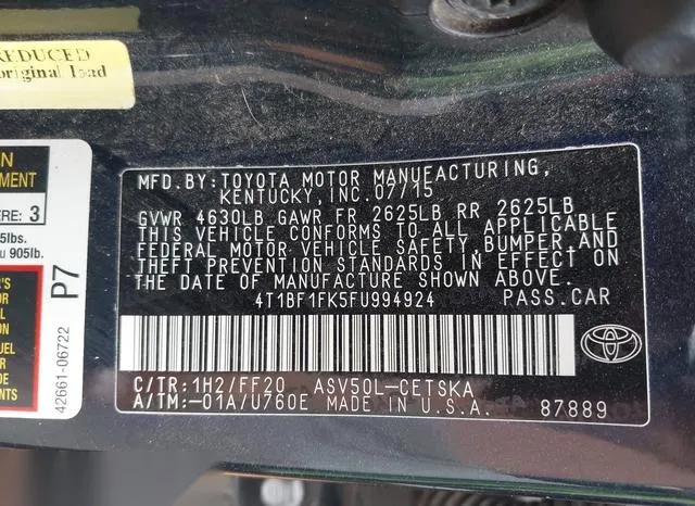 4T1BF1FK5FU994924 2015 2015 Toyota Camry- SE 9