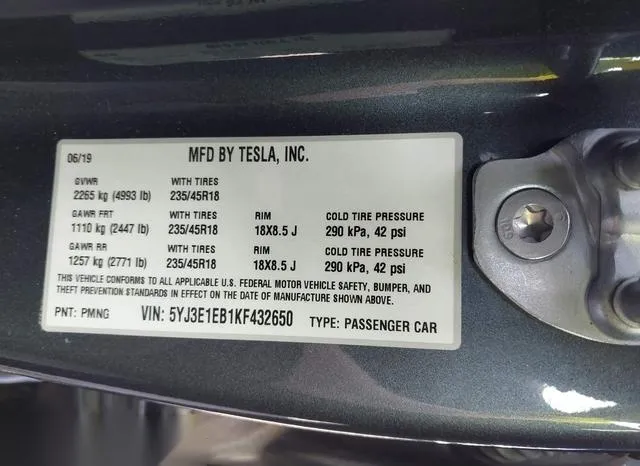 5YJ3E1EB1KF432650 2019 2019 Tesla Model 3- Long Range/Perfo 9