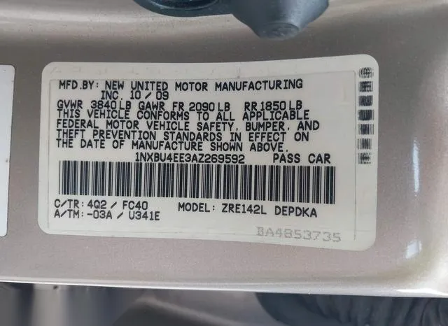 1NXBU4EE3AZ269592 2010 2010 Toyota Corolla- LE 9