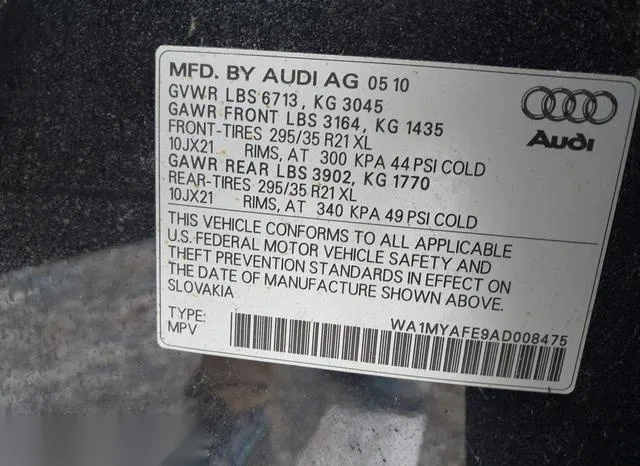 WA1MYAFE9AD008475 2010 2010 Audi Q7- 3-6 Premium 9