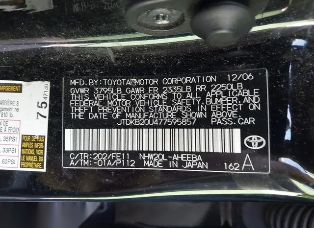 JTDKB20U477595857 2007 2007 Toyota Prius 9