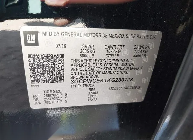 3GCPWCEK1KG280728 2019 2019 Chevrolet Silverado 1500- LT 9