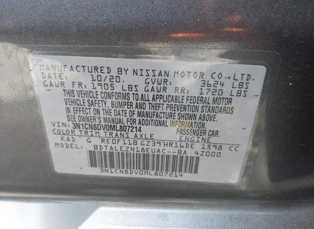 3N1CN8DV0ML807214 2021 2021 Nissan Versa- S Xtronic Cvt 9