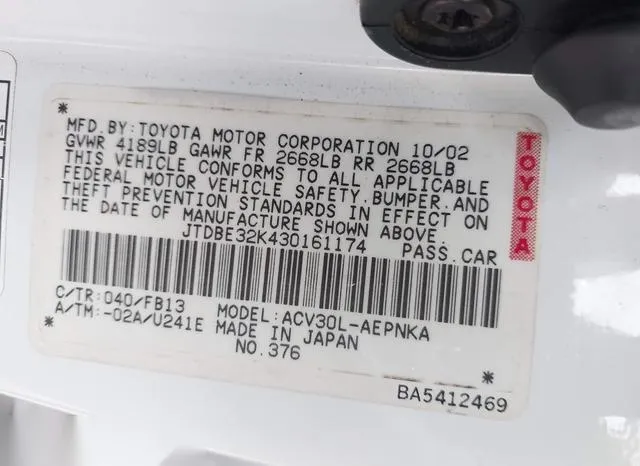 JTDBE32K430161174 2003 2003 Toyota Camry- Le/Se/Xle 9