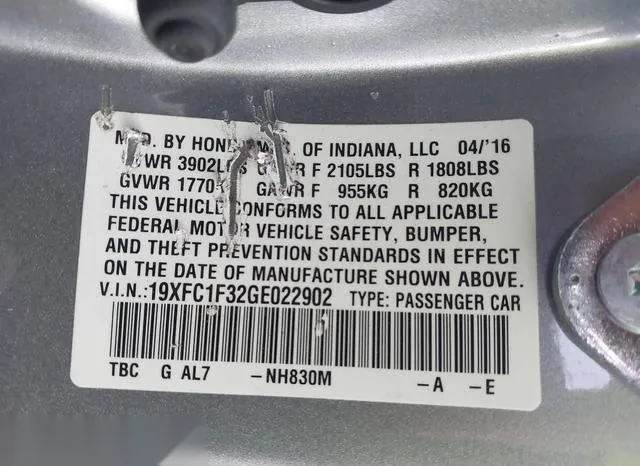 19XFC1F32GE022902 2016 2016 Honda Civic- Ex-T 9