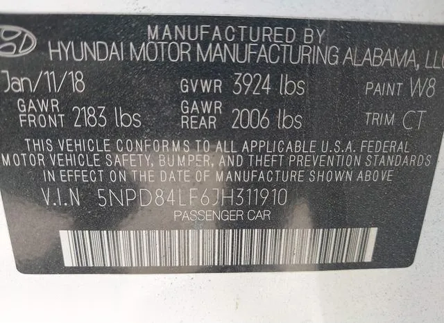 5NPD84LF6JH311910 2018 2018 Hyundai Elantra- Value Edition 9