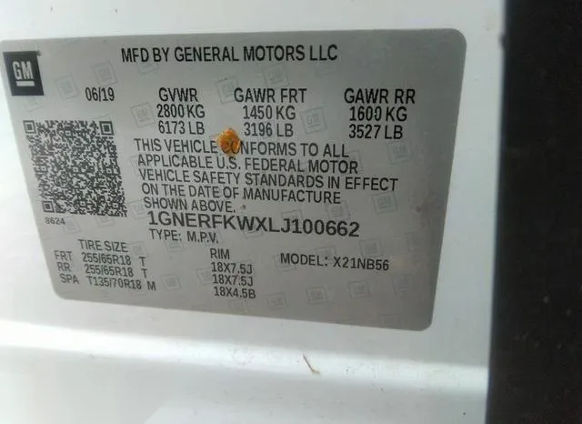 1GNERFKWXLJ100662 2020 2020 Chevrolet Traverse- Fwd Ls 9