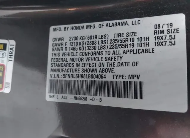 5FNRL6H98LB004064 2020 2020 Honda Odyssey- Elite 9