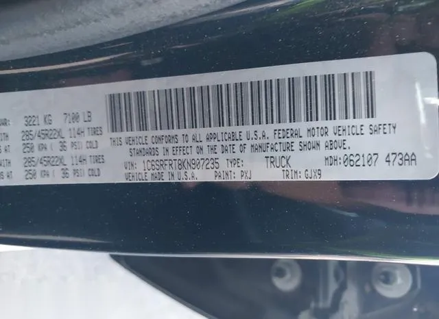 1C6SRFRT8KN907235 2019 2019 RAM 1500- Laramie  4X4 6-4 Box 9