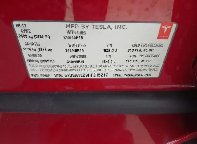 5YJSA1E29HF215217 2017 2017 Tesla Model S- 100D/60D/75D/90D/ 9