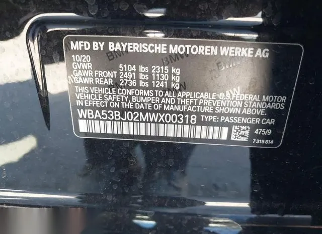 WBA53BJ02MWX00318 2021 2021 BMW 5 Series- 540I 9