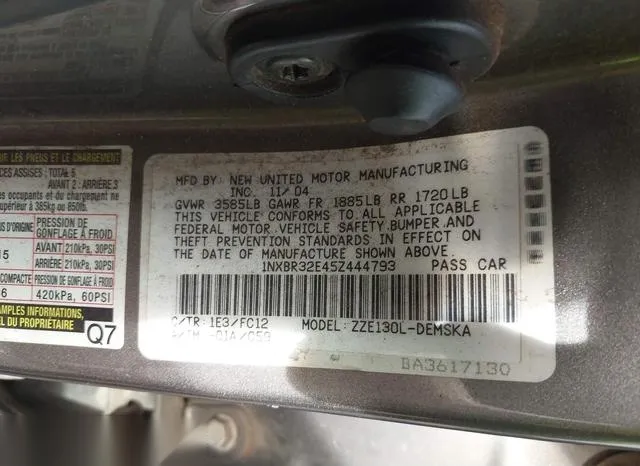 1NXBR32E45Z444793 2005 2005 Toyota Corolla- S 9