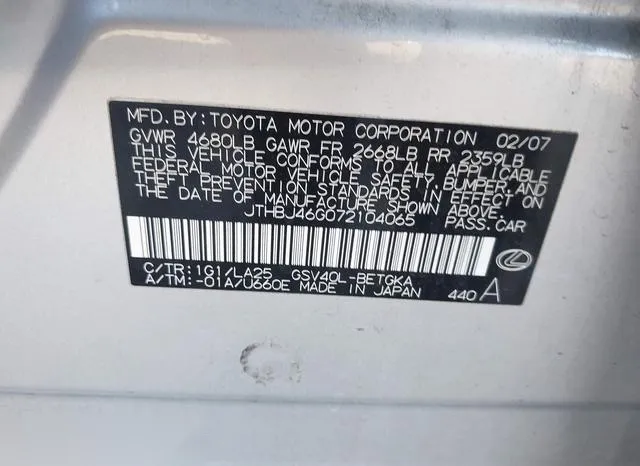 JTHBJ46G072104065 2007 2007 Lexus ES- 350 9