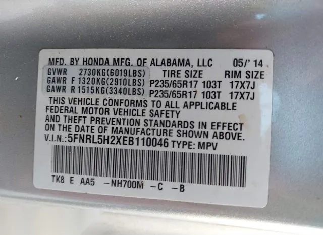 5FNRL5H2XEB110046 2014 2014 Honda Odyssey- LX 9