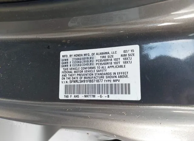 5FNRL5H91FB071877 2015 2015 Honda Odyssey- Touring/Touring 9