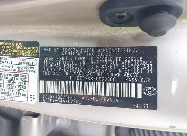 4T1BE32K85U069086 2005 2005 Toyota Camry- LE 9