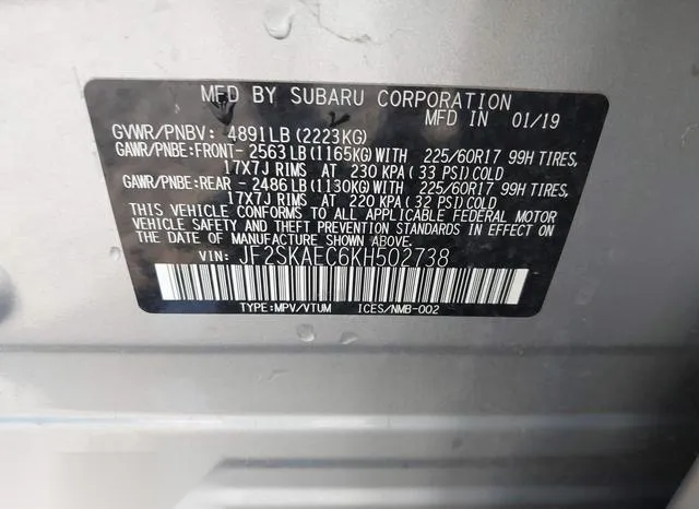 JF2SKAEC6KH502738 2019 2019 Subaru Forester- Premium 9