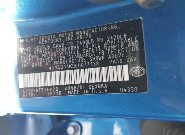 4T1C31AK9LU017138 2020 2020 Toyota Camry- Le Hybrid 9