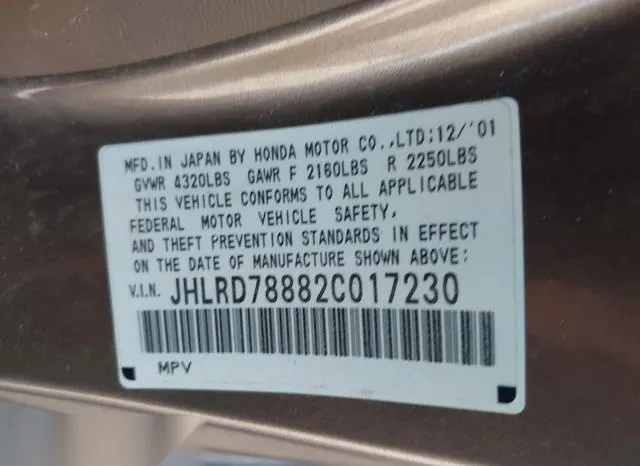 JHLRD78882C017230 2002 2002 Honda CR-V- EX 9