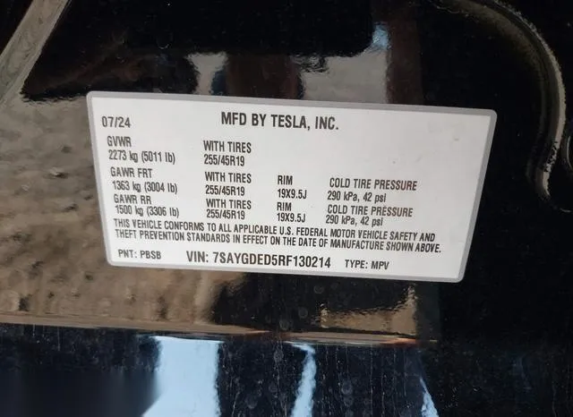 7SAYGDED5RF130214 2024 2024 Tesla Model Y- Long Range Dual 9