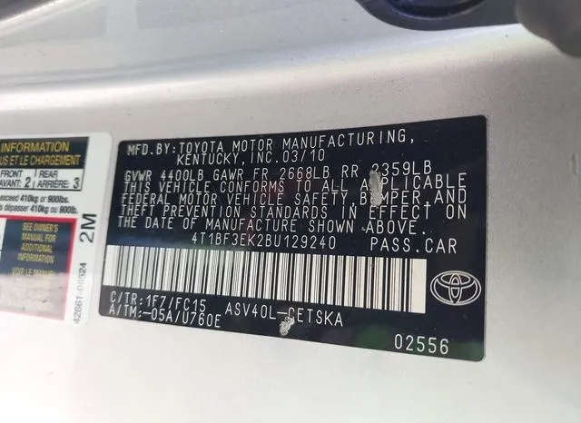 4T1BF3EK2BU129240 2011 2011 Toyota Camry- SE 9