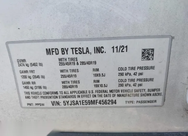 5YJSA1E59MF456294 2021 2021 Tesla Model S- Long Range Dual 9