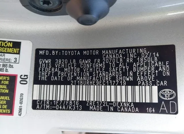 2T1BURHE9EC117719 2014 2014 Toyota Corolla- LE 9