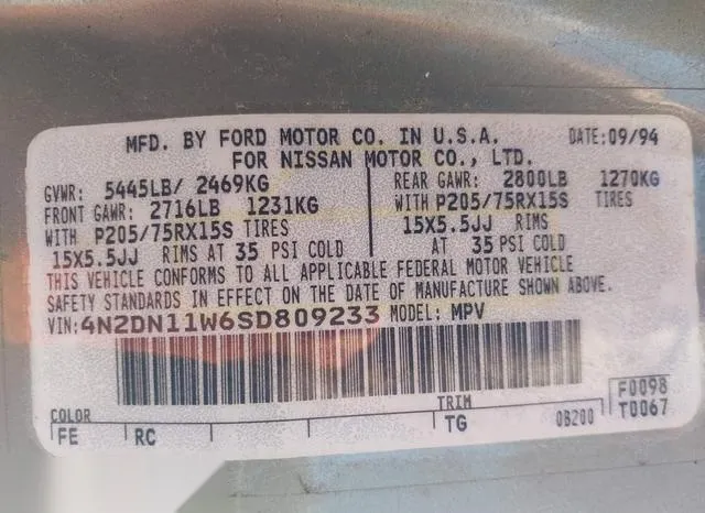 4N2DN11W6SD809233 1995 1995 Nissan Quest- Xe/Gxe 9