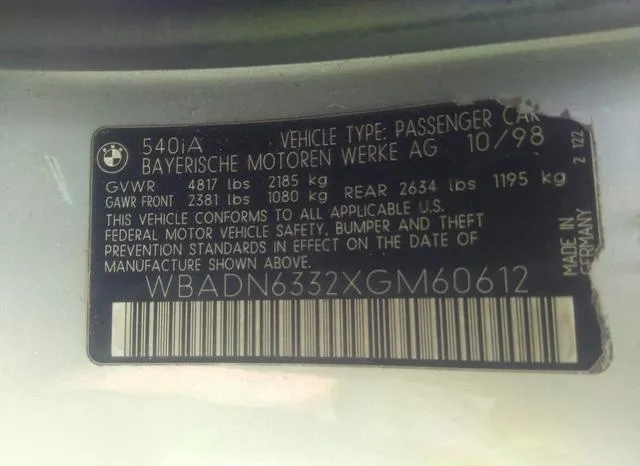 WBADN6332XGM60612 1999 1999 BMW 540IA 9