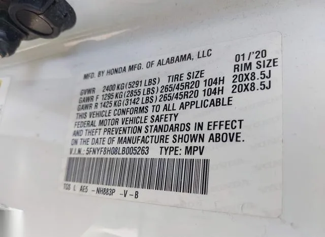 5FNYF8H08LB005263 2020 2020 Honda Passport- Awd Elite 9